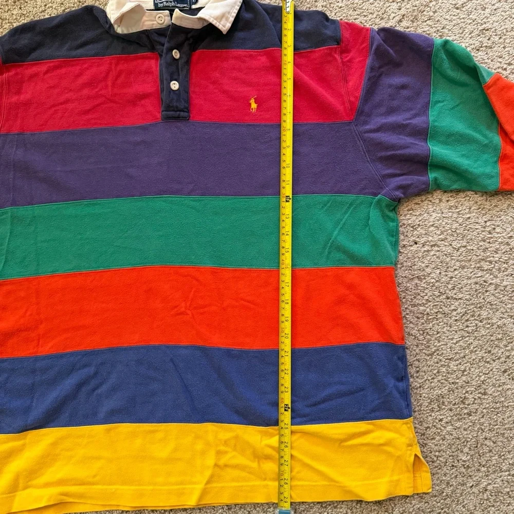 Rare Vintage 90s Polo Ralph Lauren Rainbow Color Block Rugby Shirt XL!